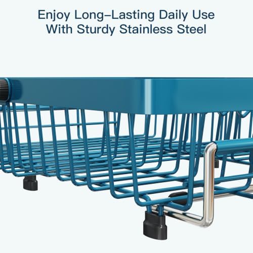 MAJALiS Blue Dish Drying Rack Over The Sink with Utensil Holder, Mat - Image 7