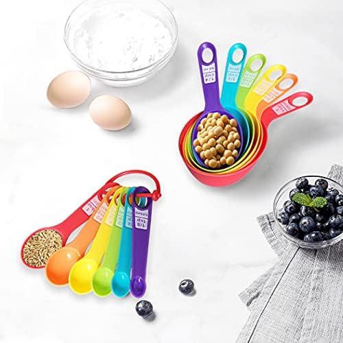 12 Piece Measuring Cups and Spoons Set, Colored Kitchen Measure Tools, Durable Nesting Cups and Spoons for Dry and Liquid, Dishwasher Safe (10) - Image 7