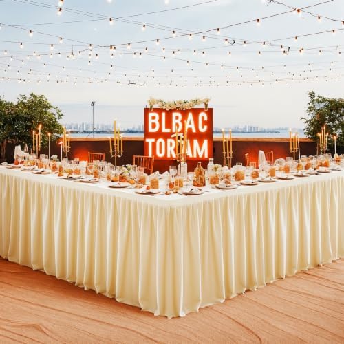Champagne Polyester Table Cloths for Rectangle 4 Foot Tables, 2 Pack Wrinkle Free Tablecloths Stretchy Banquet Ruffle Fitted Table Cover Desk Skirt for Parties Wedding Birthday Baby Shower - Image 6
