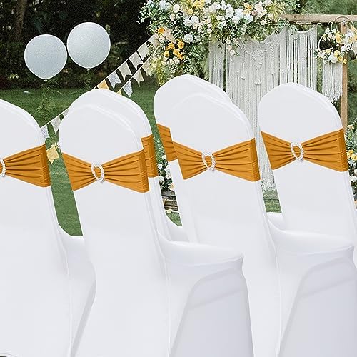 Pack of 120 Spandex Chair Sashes Bows Stretch Chair Cover Band with Buckle Slider Universal Elastic Chair Ties for Wedding Banquet Party Event Decoration (Gold) - Image 7