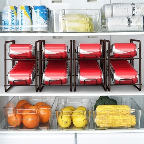 MOOACE 4 Pack Can Organizer for Pantry, Stackable Soda Can Dispenser Rack | Kitchen Canned Food Storage, Beverage Soup Cans Holder Drink Organizer for Cabinet Fridge, Bronze - Image 6
