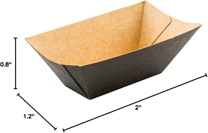 Restaurantware-Bio Tek 2 Ounce Food Trays, 400 Disposable Paper Food Trays - Heavy-Duty, Greaseproof, Black Paper Food Boats, For Snacks, Appetizers, Or Treats, Use At Parties Or Carnivals - Image 2