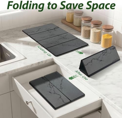 Large Stone Drying Mat for Kitchen Counter, 24"x16" Collapsible Quick Dry Dish Drying Mat, Water-Absorbent Marble Diatomaceous Earth Mats for Bottles Cups Dishes, Match Any Countertop - Image 6