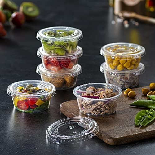 Pantry Value [Case of 2,000 3.25 oz. Clear Disposable Plastic Portion Cups with Lids - Small Plastic Condiment Containers for Sauce, Salad Dressings & Portion Control - Image 4