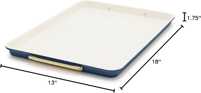 GreenPan Bakeware 13"x18" Half Baking Sheet Pan, Ceramic Nonstick Baking Pan, PFAS & BPA Free, Gold Handles, Durable Steel, Versatile & Space Saving Ovenware, Freezer to Oven Dish, Oxford Blue - Image 9