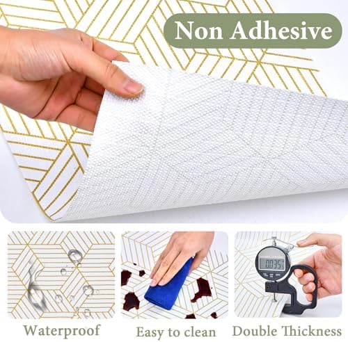 Shelf Liners for Kitchen Cabinets 12in x 20FT, Non Adhesive Cabinet Liner Strong Non-Slip Thickened Gold Geometric Drawer Liner, Easy to Clean for Shelf, Cabinet with Knife and Tape Measure - Image 6