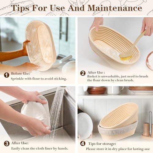 P&P CHEF Bread Proofing Basket Set of 6, 10 Inch Oval Sourdough Basket | Sourdough Bread Baking Supplies for Bakers, Starter, Handmade Rattan Baskets with Liners - Image 6