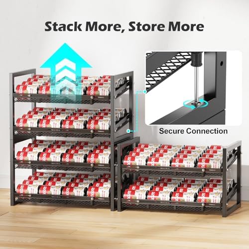 iSPECLE Can Storage Organizer Pantry - Expandable Width, Holds 96 Cans | Adjustable Width for Soda and Food Cans, For Pantry Shelf Storage & Easy Restocking, Self-Rolling Stackable Metal Rack - Image 7