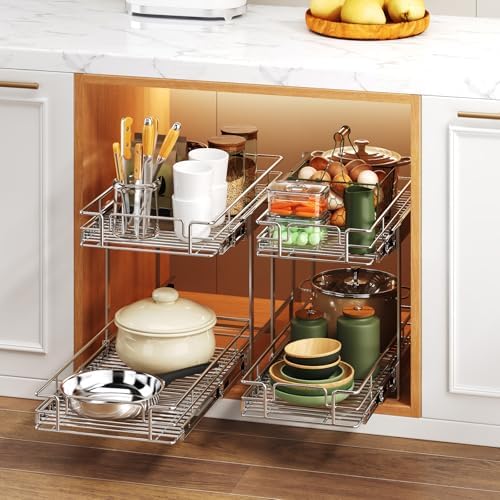 2 Tier Individual Pull Out Cabinet Organizer 11½" W x 21½" D, Heavy Duty Cabinet Pull Out Shelves, Slide Out Drawers Organization for Kitchen Cabinets Bathroom - Image 6