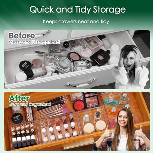 Criusia Drawer Organizer Set, Acrylic Non Slip Non Cracking Kitchen Drawer Storage Tray Large Size Divider, Multifunctional Storage for Cosmetics, Bathroom, Tools, Kitchen and Office (8 PACK) - Image 7