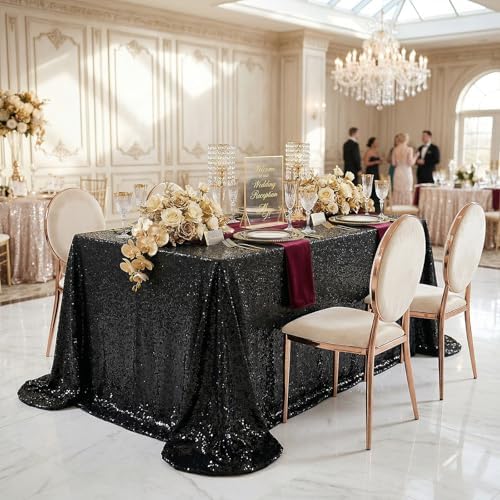Black Sequin Tablecloth 60"x102" Black Table Cloth Rectangle Glitter Fabric - Image 6