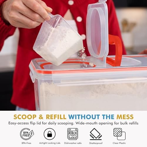 Shazo 2 PC (11L | 372 oz) Flour Sugar Storage Containers with Spout Lid & Easy Carry Handle - BPA Free Extra Large Airtight Food Storage Containers with Lids - Rice Canisters Sets for Kitchen & Pantry - Image 6