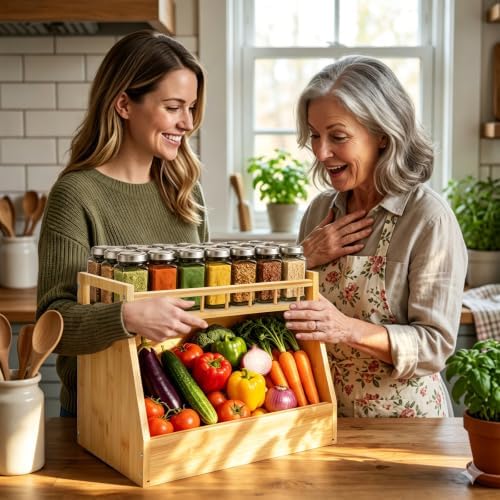 Potato and Onion Storage Bin, Bamboo Pantry Organizer with Spice Rack, 2 Tier Open Front Produce Storage Bin for Kitchen Counter Coffee Bar Garlic Fruit and Root Vegetable Storage - Image 7
