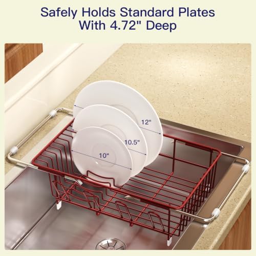 MAJALiS Red Dish Drying Rack Over The Sink with Utensil Holder - Image 7