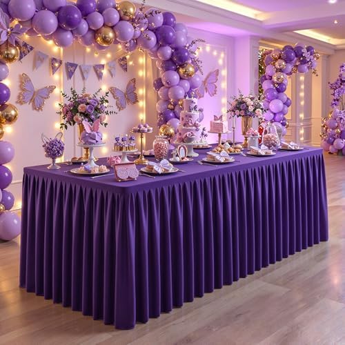 Purple Polyester Table Cloths for Rectangle 6 Foot Tables, 6 Pack Wrinkle Free Tablecloths Stretchy Banquet Ruffle Fitted Table Cover Desk Skirt for Parties Wedding Birthday Baby Shower - Image 7