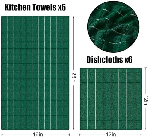 Homaxy Microfiber Kitchen Towels and Dishcloths Sets, 12 Pack, Dark Green - Image 6