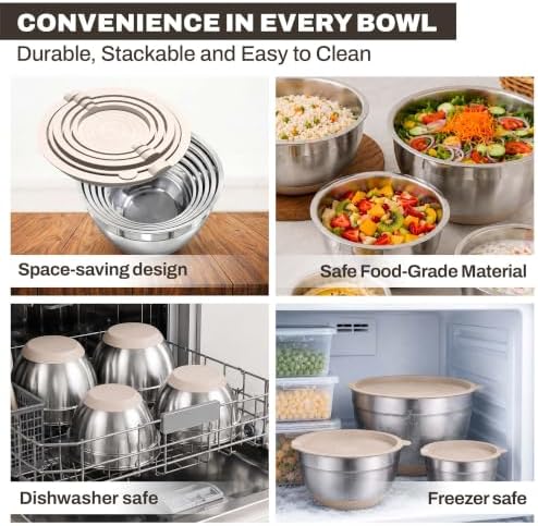Four Flowers Stainless Steel Mixing Bowls with Lids, 11-Piece Nesting Set - Image 6