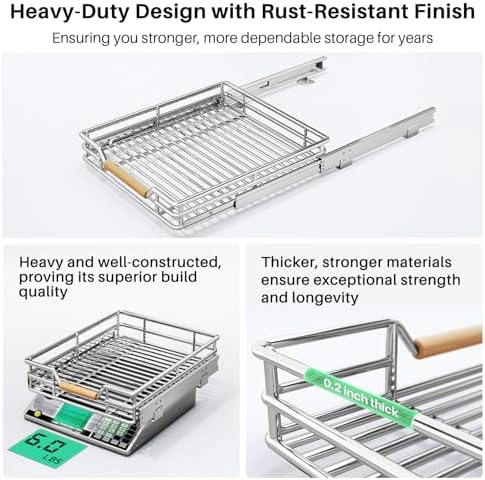 Pull out Cabinet Organizer, 12"W X 21"D, Heavy Duty Smooth Sliding Under Cabinet Shelves for Pots and Pans, Full-Extension Roll out Drawers, Slide out Organization for Home Kitchen Pantry - Image 6