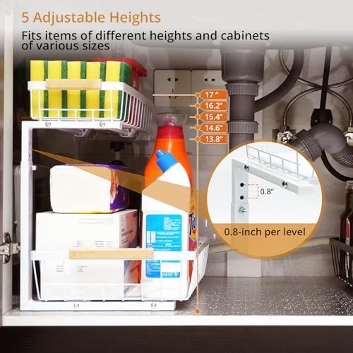 Under Sink Organizer 2 Pack, 2 Tier Pull Out Cabinet Organizers and Storage for Kitchen Bathroom Pantry Laundry, Adjustable Height, Slide Out Thickened Metal Storage Shelf (Black, 2 Pack) - Image 6