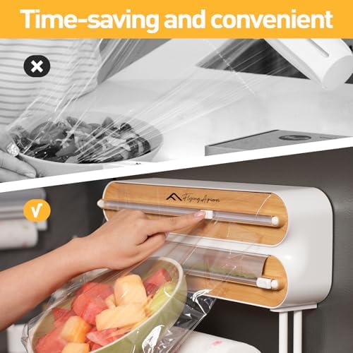 APSARAS USA Magnetic Plastic Wrap Dispenser with Cutter, 3 in 1 Aluminum Foil wrap Organizer, Practical Refillable Cling Wrap Film Cutter, Wall Mount Kitchen Wrap Dispenser, Include 2 * 12" Rolls - Image 6