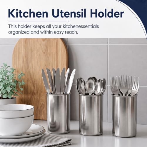 6 Pack Utensil Holder Stainless Steel Set, Kitchen Countertop Cutlery Organizer Cylinders for Spoons, Spatulas & Cooking Tools, Silver Metal Utensil Caddy (3 Large + 3 Small) - Image 6