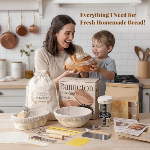 BAVIFY Sourdough Starter Kit, Banneton Bread Proofing Baskets Set | Complete Sourdough Bread Baking Supplies, Beginner Friendly, 9 in Round and 10 in Oval Rattan Banneton & 24 oz Starter Jar - Image 6