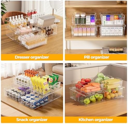 Refrigerator Organizer Bins with Pull-out Drawer 6 Pack Stackable Clear Fridge Drawer Organizer Fruit Vegetable Storage Containers for Kitchen Pantry Organization (2 Large+4 Medium) - Image 6
