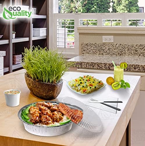 EcoQuality 8" Round Aluminum Foil Pans with Clear Lids - Disposable Containers with Foldable Walls for Pie Baking, Cooking, Serving, Reheating, and Storing - Freezer and Oven Safe Tart Pan 50 Pack - Image 7