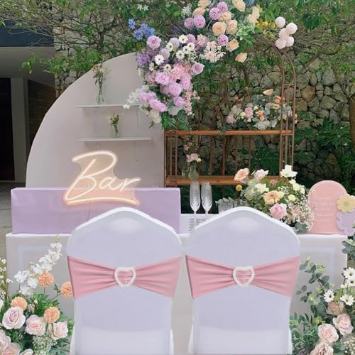 Pink Chair Sashes 100 Pack Spandex Dusty Pink Chair Sashes Bows with Heart Buckle Slider for Wedding Banquet Party Decorations - Image 7