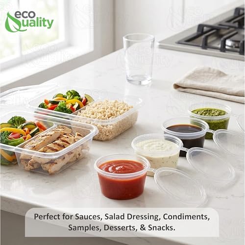 EcoQuality 5.5 Oz Leak Proof Portion Cups with Lids - Plastic Condiment Souffle Containers with Attached Hinged Lid - Perfect for Sauce, Sample, Slime, Jello Shot with Lids, Food Storage (900) - Image 7