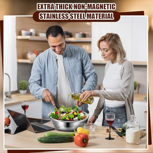 Nuogo 4 Pcs Stainless Steel Mixing Bowls Metal Mixing Bowls Extra Large Basin Salad Basin Deeper Edge Dishwasher Safe Mirror Finish for Home and Commercial, Silver (13 Inch 8 Qt) - Image 6