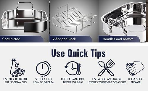 Cooks Standard Classic 16 x 13 Inch Stainless Steel Roaster Pan with V-Shaped Rack, Turkey Roasting Pan with Rack, Large Capacity, Oven and Dishwasher Safe - Image 6