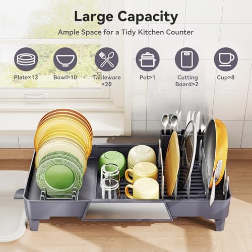 Urackify Large Dish Drying Rack, Expandable Dish Drainer, Gray - Image 6