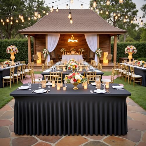 CO-AVE 4pack Black Spandex Table Skirt for 6 Foot Rectangle Tables, Wrinkle Free Stretchy 6FT Fitted Table Covers Cloths for Weddings Birthday Party Graduation Events Banquette - Image 6
