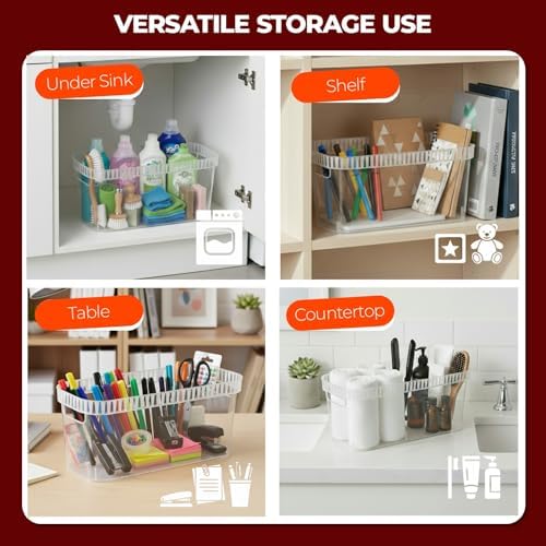 Tribello Narrow Storage Bins – Slim, Clear Plastic Storage Basket, Clear Organizer for Tight Spaces (2 Pack, 15” x 6” x 6”) - Image 7