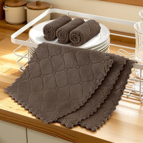 Homaxy Super Soft 12 Pack Coral Velvet Dish Cloths, 7" x 9", Brown - Image 6