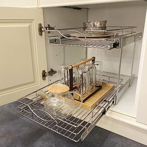 Sikarou Pull Out Cabinet Organizer 23"W 21"D 2-Tier Slide Out Storage Shelf - Image 6