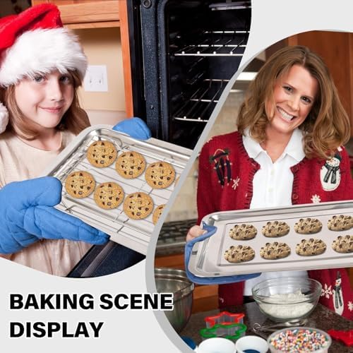 Baking Sheet with Cooling Rack Set, 3 Stainless Steel Baking Pan Cookie Sheet with 3 Cooling Rack, 9/12/16 Inch Cookie Tray Pans for Baking, Non Toxic & Easy Clean - Image 7