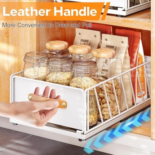 2Pack Pull out Cabinet Organizer,Heavy Duty Slide out Pantry Shelves Drawer Storage with Adhesive Nano Film,Sliding Mesh Basket with Handle for Kitchen, Bathroom, Home, 11.8W" X 15.7"D X 6.2"H,White - Image 7