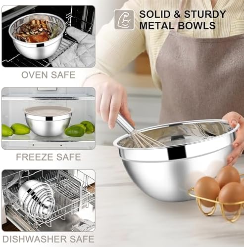 E-far Stainless Steel Mixing Bowls, 7PCS Mixing Bowls with Airtight Lids - Image 6