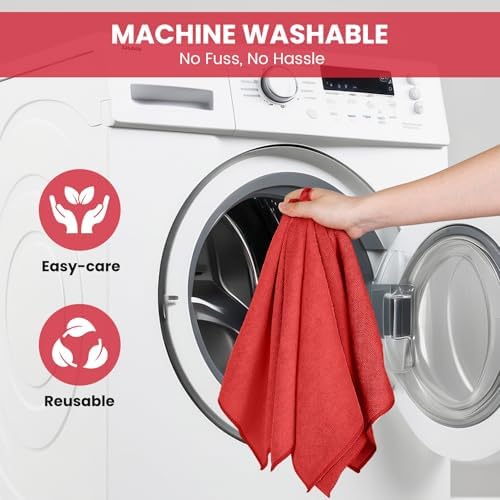 SIFANGKE Microfiber Cleaning Cloth, 12 Pack Red Cleaning Rags for Housekeeping, Reusable Microfiber Towels for Car, Kitchen, Bathroom and Household Cleaning Supplies, 11.8"X11.8" - Image 7