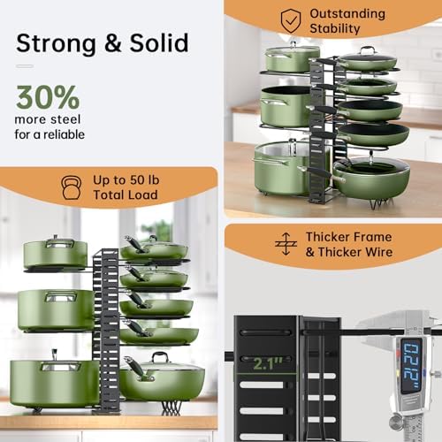 MUDEELA 8-Tier Adjustable Pots and Pans Organizer Rack under Cabinet, Blcak - Image 7