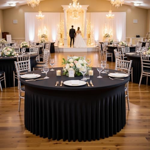 Outpain 12 Pack Black 72in/6FT Round Spandex Tablecloth,132inch Stretchy Fitted Black Table Cloths,Wrinkle Free Round Table Cloths with Skirt for Wedding Vendor Graduation Banquet - Image 6