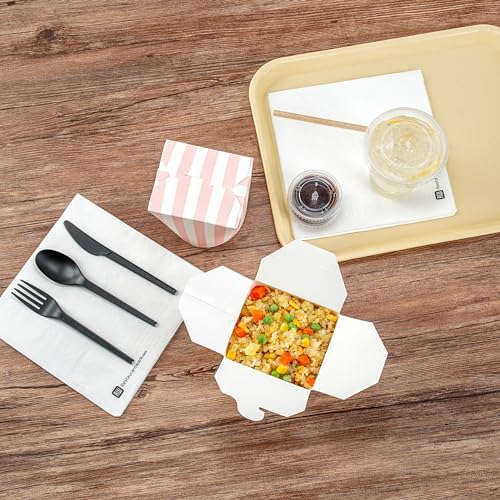 Bio Tek 4 x 3.4 x 3.7 Inch Food Containers, 50 Noodle Takeaway Boxes - Disposable, Striped, Pink And White Paper 26 Ounce Take Out Boxes, Round, For Hot Or Cold Foods - Restaurantware - Image 6