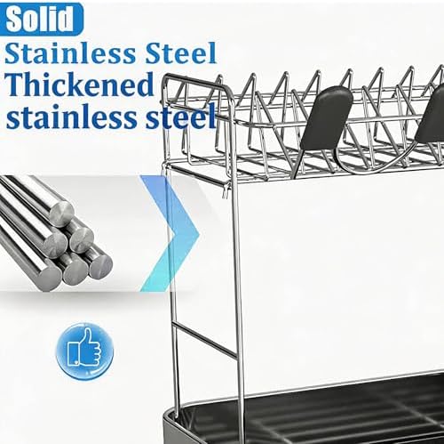 2-Tier Stainless Steel Dish Drying Rack with Drainboard – Large Kitchen Counter Organizer, Includes Utensil, Cup & Cutting Board Holders - Image 5