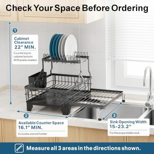 GSlife Large 2 Tier Dish Drying Rack - Expandable Over Sink & Counter Use - Image 6