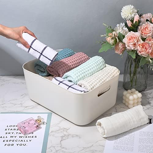 Zopeal Plastic Storage Bins 10 Pcs White Pantry Organizer Bins Small Baskets Storage Containers for Home Kitchen (14 x 10.5 x 6.4 Inch) - Image 6