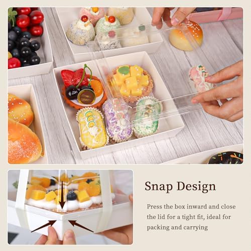 7 x 7 x 2.6 Inches Large Charcuterie Boxes with Clear Lids, 50 Pack Disposable Square Kraft Bakery Boxes, To Go Paper Food Container for Cake Slices, Sandwiches, Cookies, Dessert (White) - Image 6