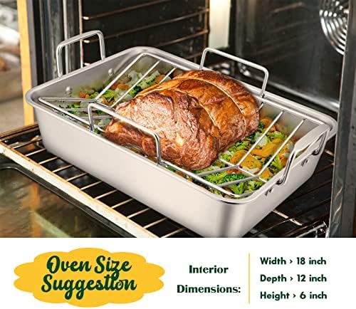 E-far Roasting Pan, 16 x 11.5 Inch Stainless Steel Turkey Roaster with V-shaped & Flat Rack, Non-toxic & Heavy Duty Deep Broiling Pan, Dishwasher Safe - Large - Image 7