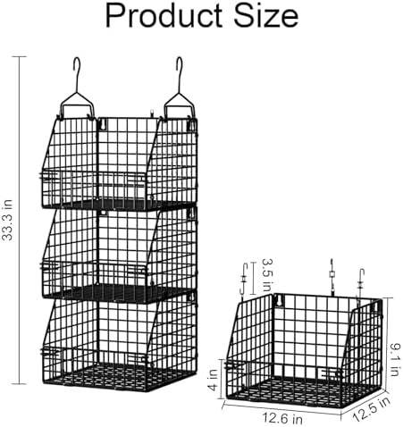 PUPPYCUTE Larger & Deeper Hanging Storage Basket, Closet Organizers and Storage, Hanging Shelves Wire Baskets for Clothing Sweaters Purse Handbags Shoes Black 3 Tier - Image 6